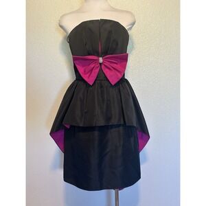 80's Vintage Huey Waltzer Darcy Dress Party Cocktail Bow Strapless Glam Sz S/M
